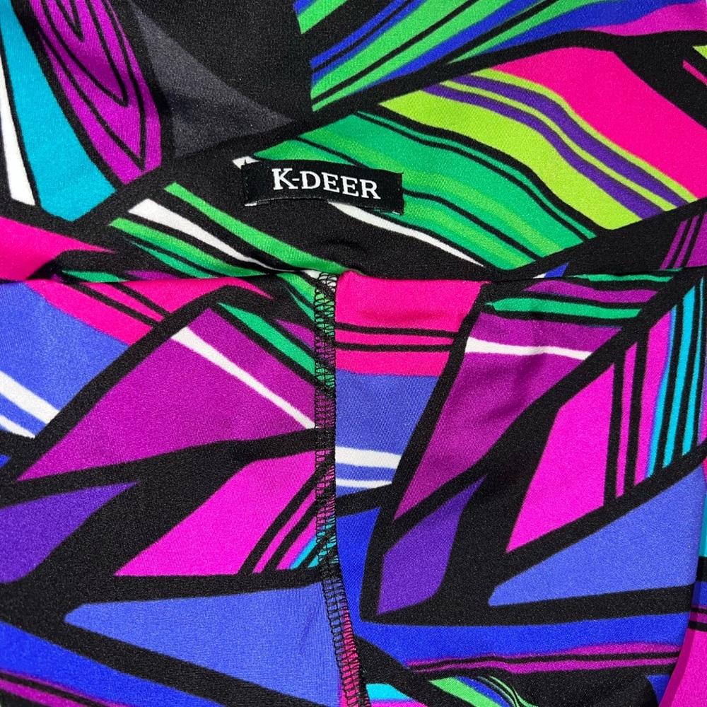 K-DEER WOMEN’S high waist geometric colorful pattern size MEDIUM 18” inseam - Picture 5 of 6
